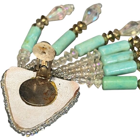 Single Vintage Turquoise Triangle Statement Earring Crystal Fringe - Picture 3 of 11